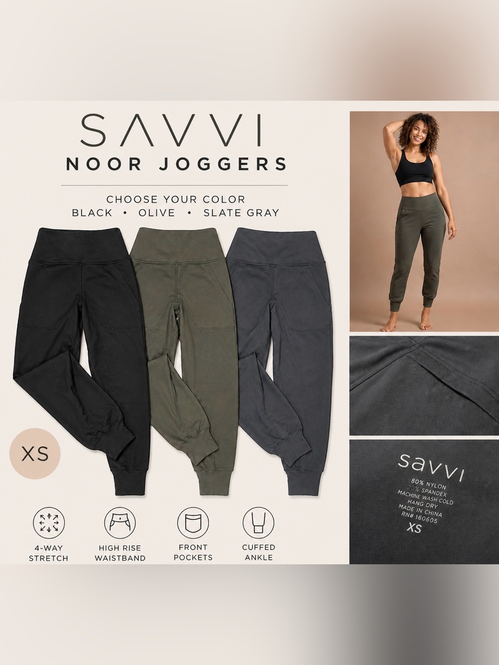 Bundle of 3 Savvi Noor Joggers — Olive, Slate Gray, Dove sz XS